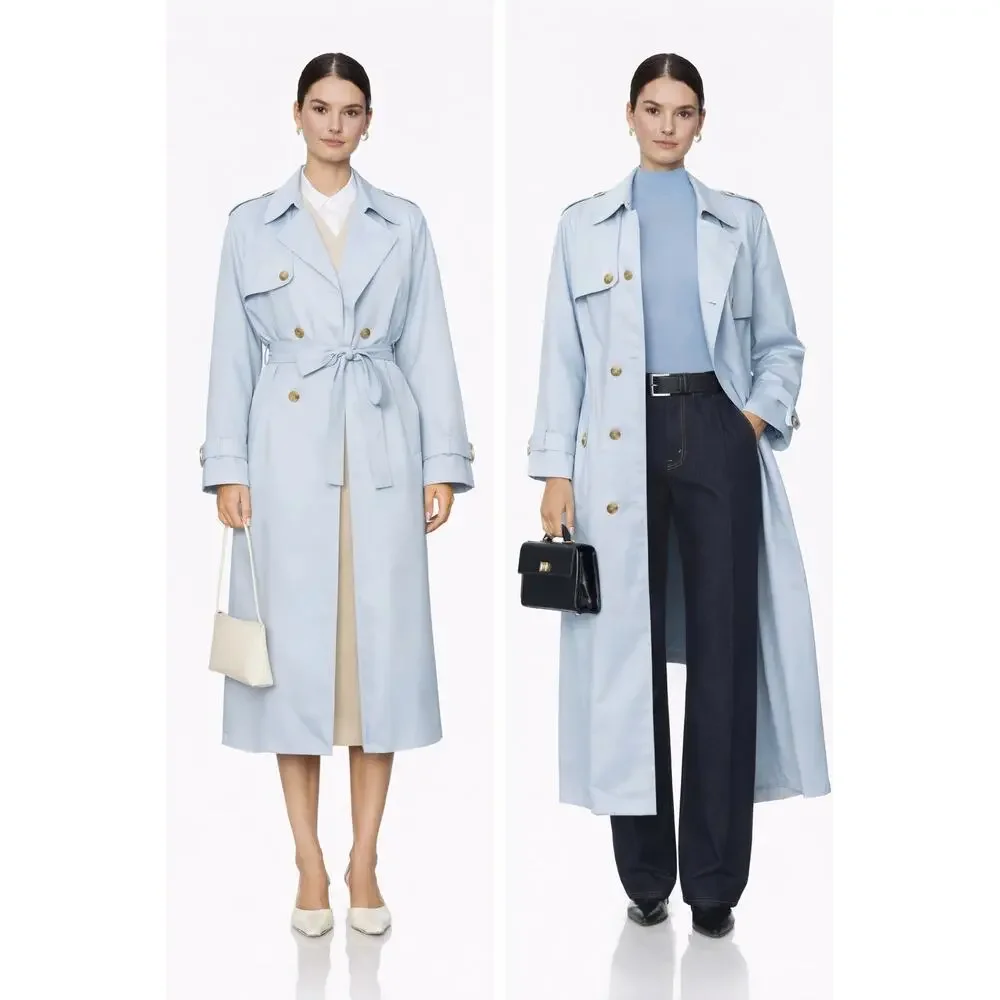 Sale ends 3/22 Burberry baby blue long Trench Coat US4 - Picture 11 of 11